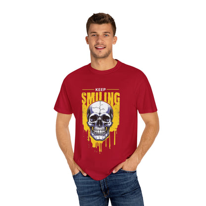 "Keep Smiling" Skull T-Shirt for Men and Women, Unisex Garment-Dyed T-shirt