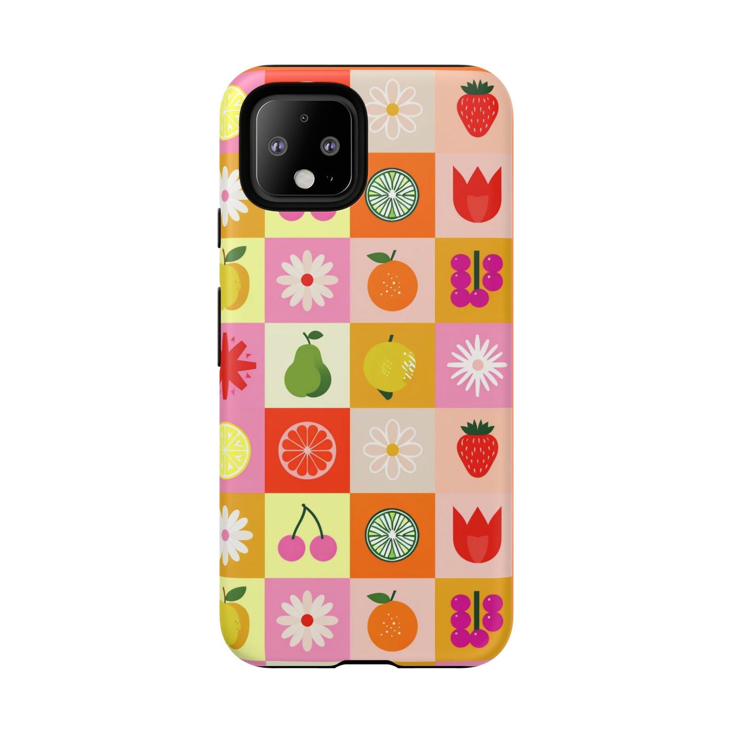 Flowers And Fruit Checkered Phone Cases For iPhone, Samsung Galaxy, and Google Pixel