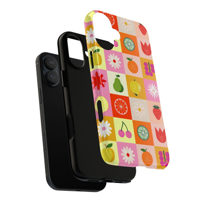 Flowers And Fruit Checkered Phone Cases For iPhone, Samsung Galaxy, and Google Pixel