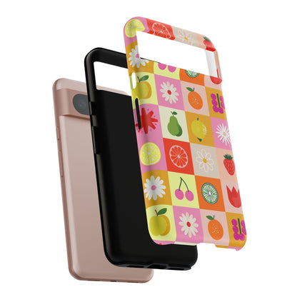 Flowers And Fruit Checkered Phone Cases For iPhone, Samsung Galaxy, and Google Pixel