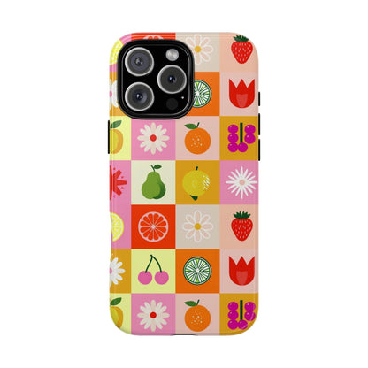 Flowers And Fruit Checkered Phone Cases For iPhone, Samsung Galaxy, and Google Pixel