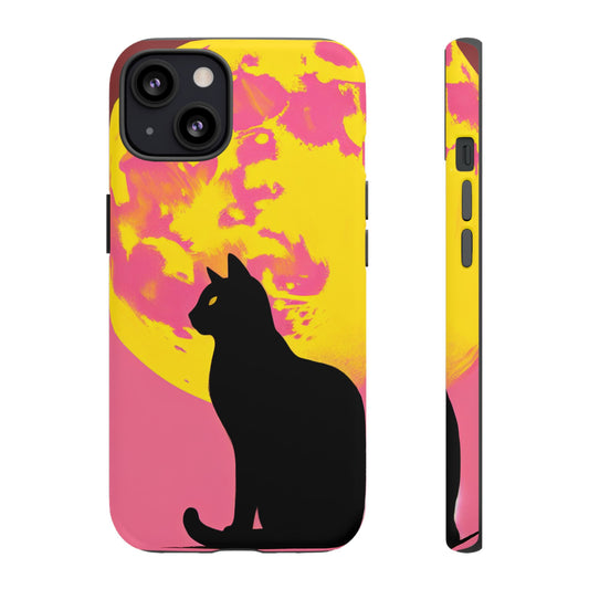 Black Cat Under The Moon - Pink Case For iPhone, Samsung Galaxy, Google Pixel Tough Protective Cases