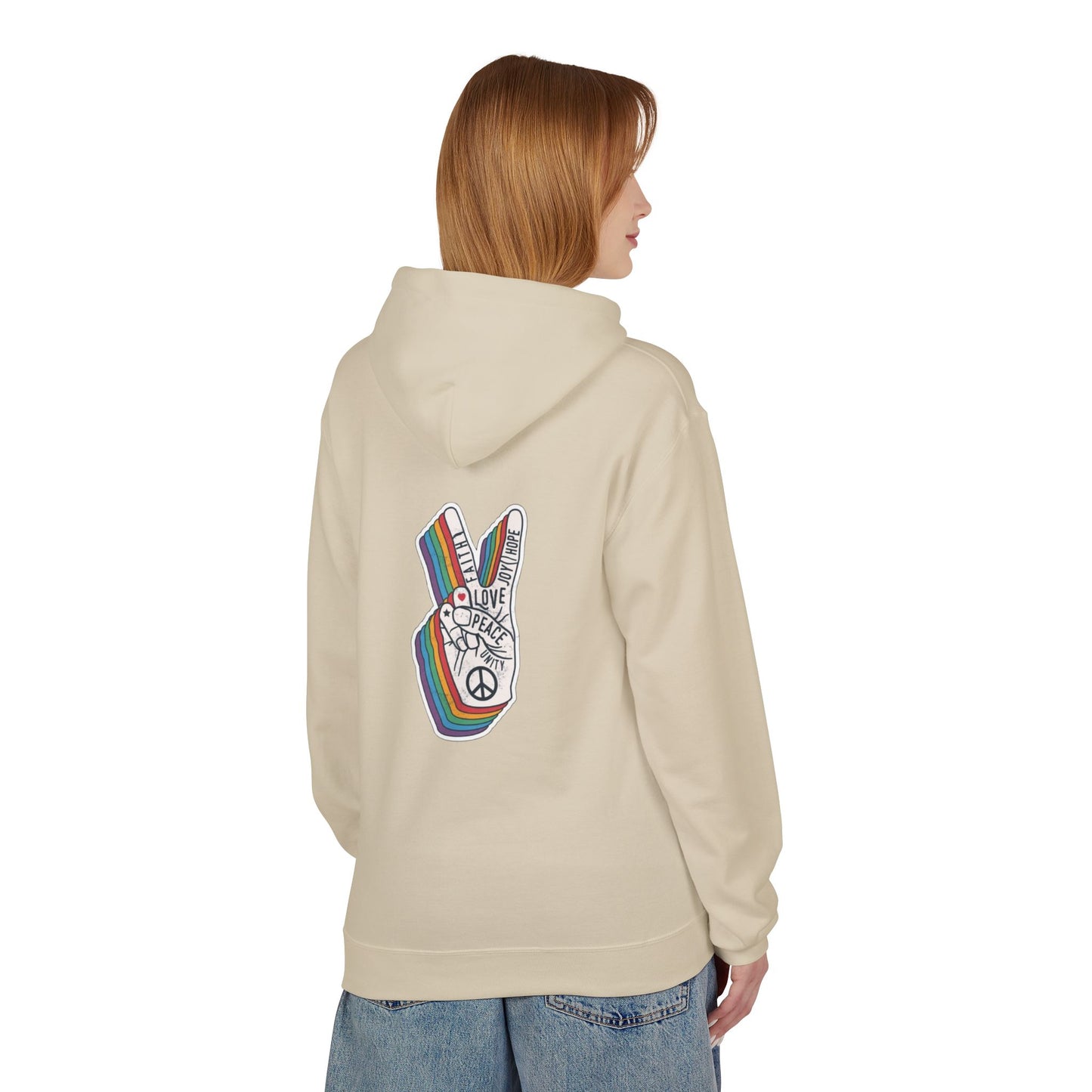 Peace and Love - Cozy Fleece Hoodie - Back design