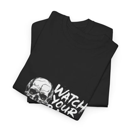 'Watch Your Back!' Skull Design, Perfect for Halloween - Unisex Heavy Cotton Tee