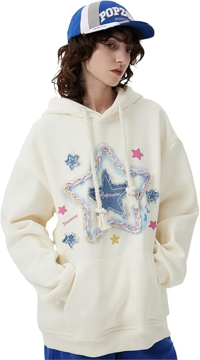 Cosmic Comfort: Oversized Star Graphic Hoodie – Unisex, Cozy Fleece Pullover with Pocket