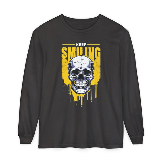 Keep Smiling, Unisex Garment-dyed Long Sleeve T-Shirt