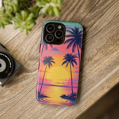 Sunset With Palm Trees Phone Case, Tough Cases, Pick your size, iPhone, Samsung Galaxy, Google Pixel