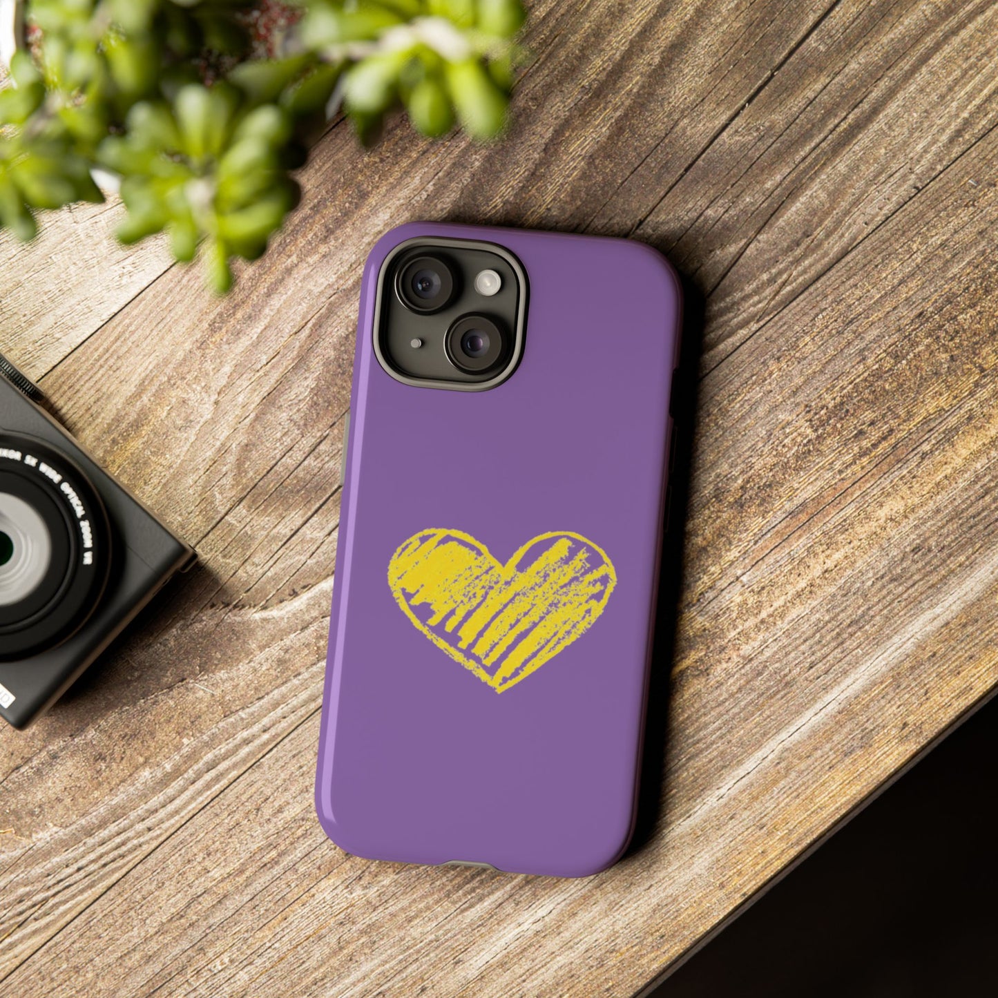 Yellow Heart, Purple Phone Case