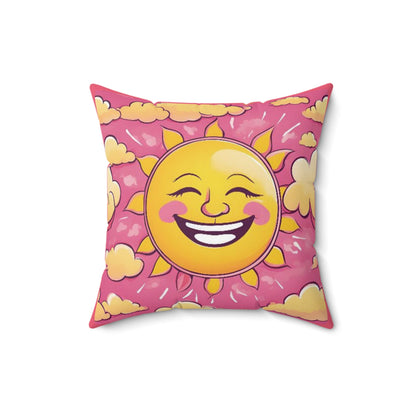 Smiling Sun, Colorful With Clouds, Spun Polyester Square Pillow