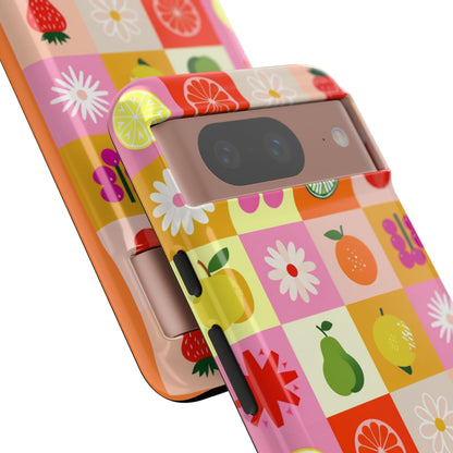 Flowers And Fruit Checkered Phone Cases For iPhone, Samsung Galaxy, and Google Pixel