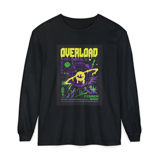 "Overload" Graphic Long Sleeve T-Shirt - Vibrant Retro Design