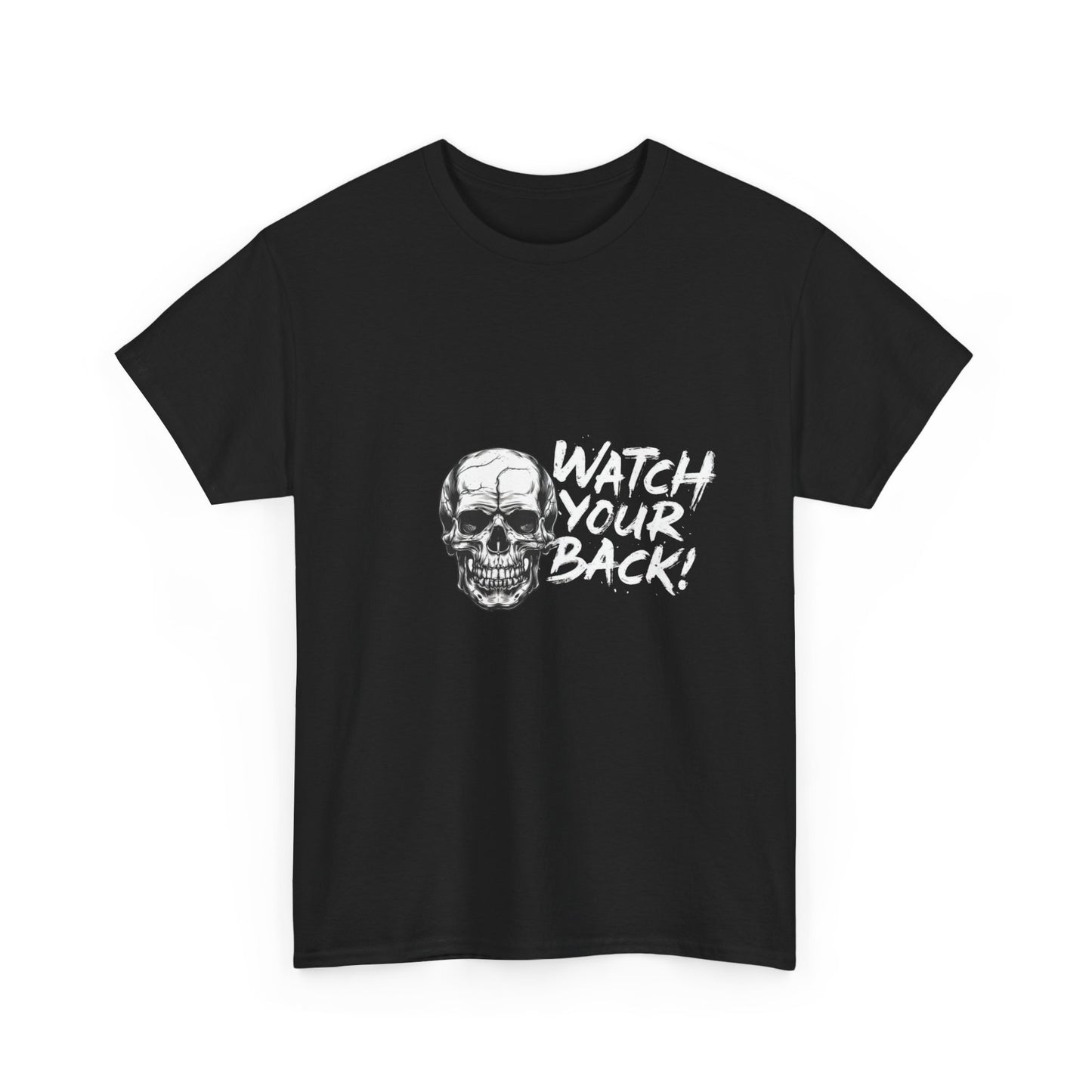 'Watch Your Back!' Skull Design, Perfect for Halloween - Unisex Heavy Cotton Tee