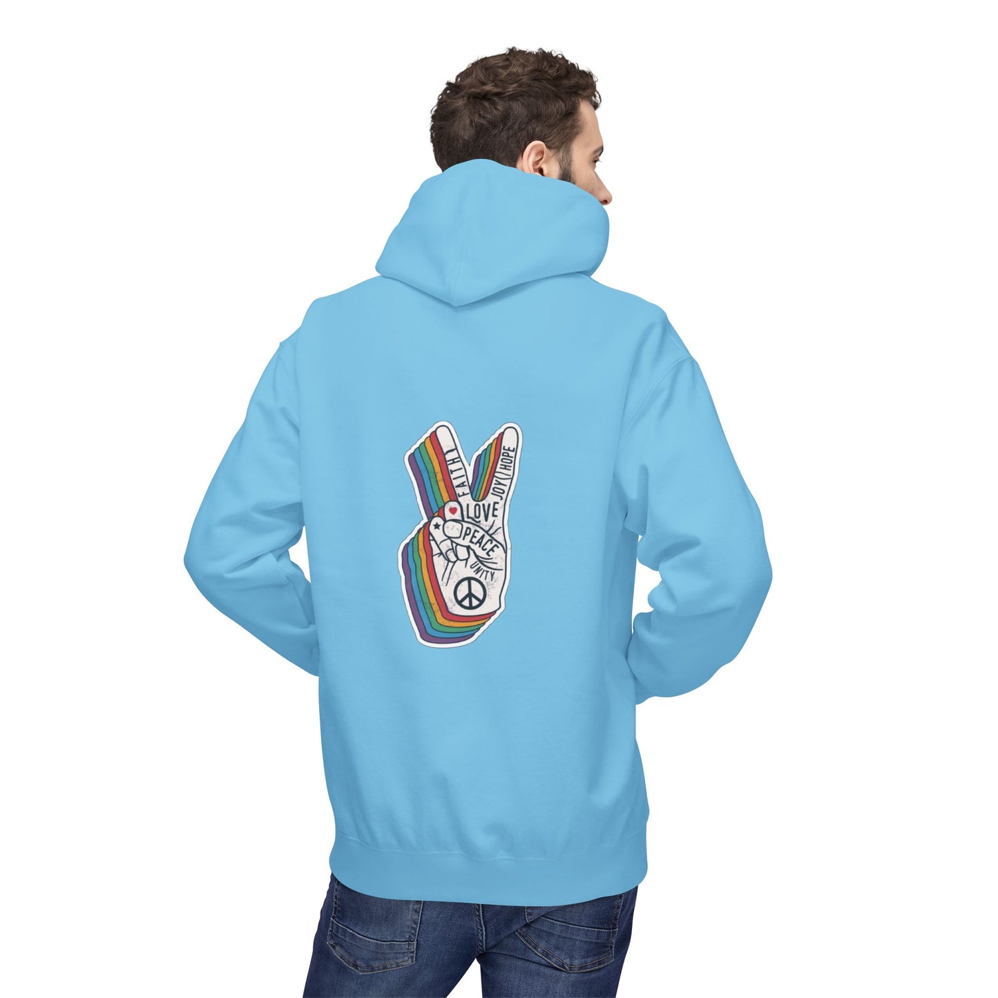 Peace and Love - Cozy Fleece Hoodie - Back design