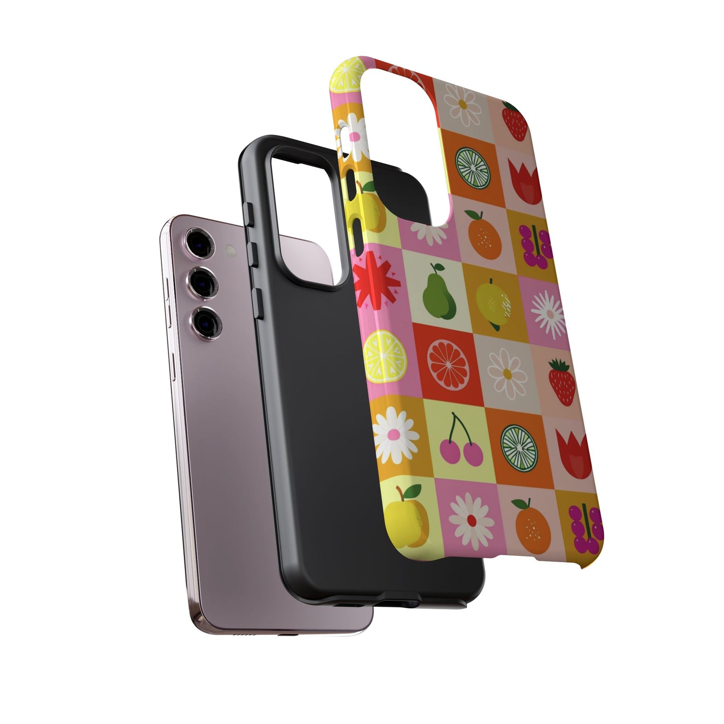 Flowers And Fruit Checkered Phone Cases For iPhone, Samsung Galaxy, and Google Pixel