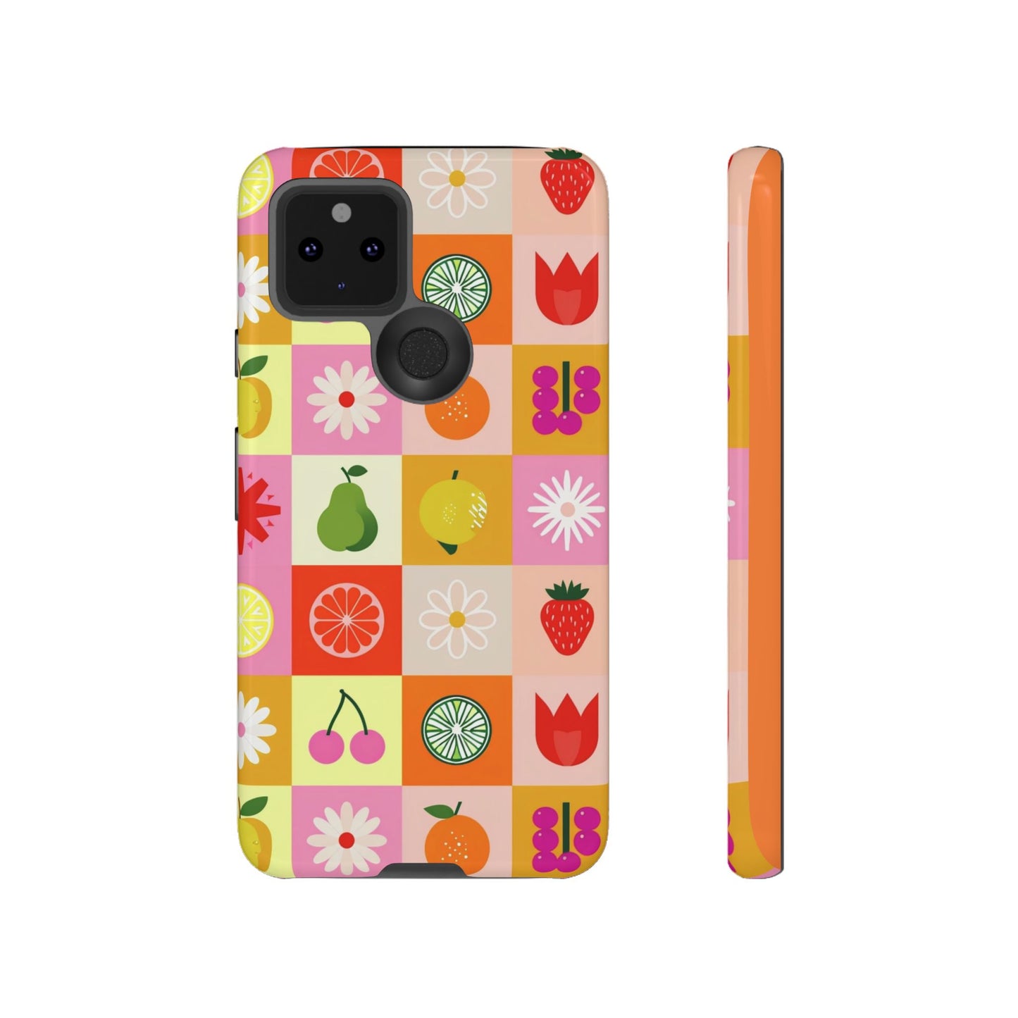 Flowers And Fruit Checkered Phone Cases For iPhone, Samsung Galaxy, and Google Pixel