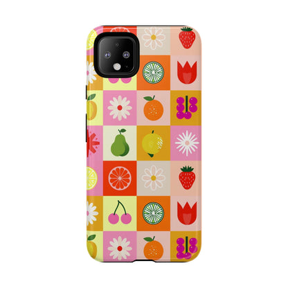 Flowers And Fruit Checkered Phone Cases For iPhone, Samsung Galaxy, and Google Pixel