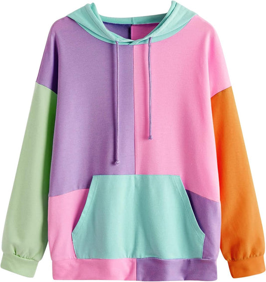 Womens Long Sleeve Multi Color Pullover Hoodie 