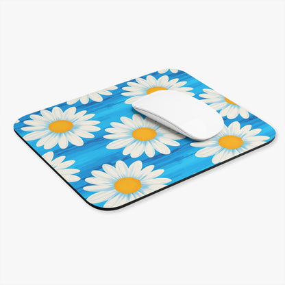 Daisy Pattern Blue Mouse Pad | Floral Desk Accessory for Home & Office