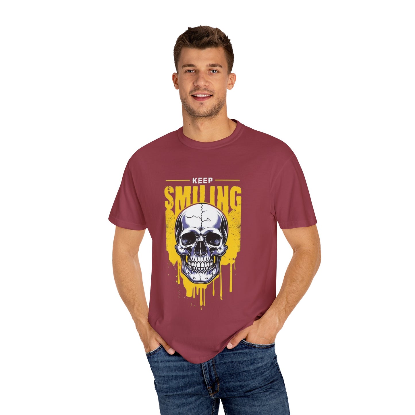 "Keep Smiling" Skull T-Shirt for Men and Women, Unisex Garment-Dyed T-shirt