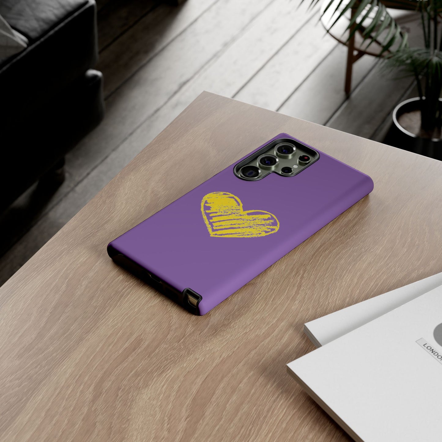 Yellow Heart, Purple Phone Case