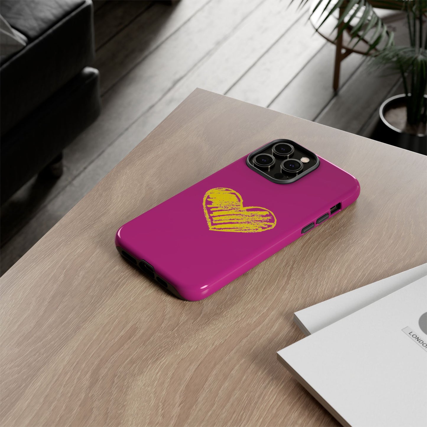 Yellow Heart, Pink Phone Case