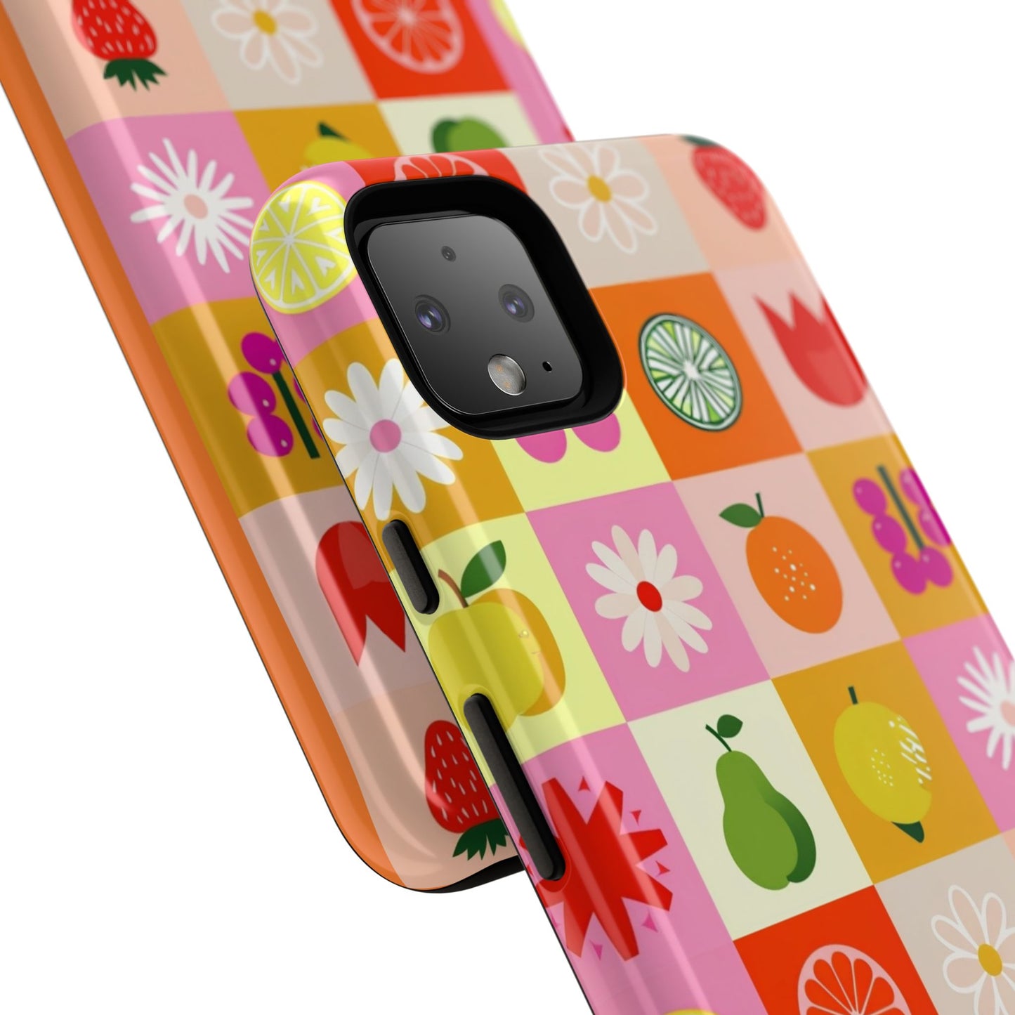 Flowers And Fruit Checkered Phone Cases For iPhone, Samsung Galaxy, and Google Pixel