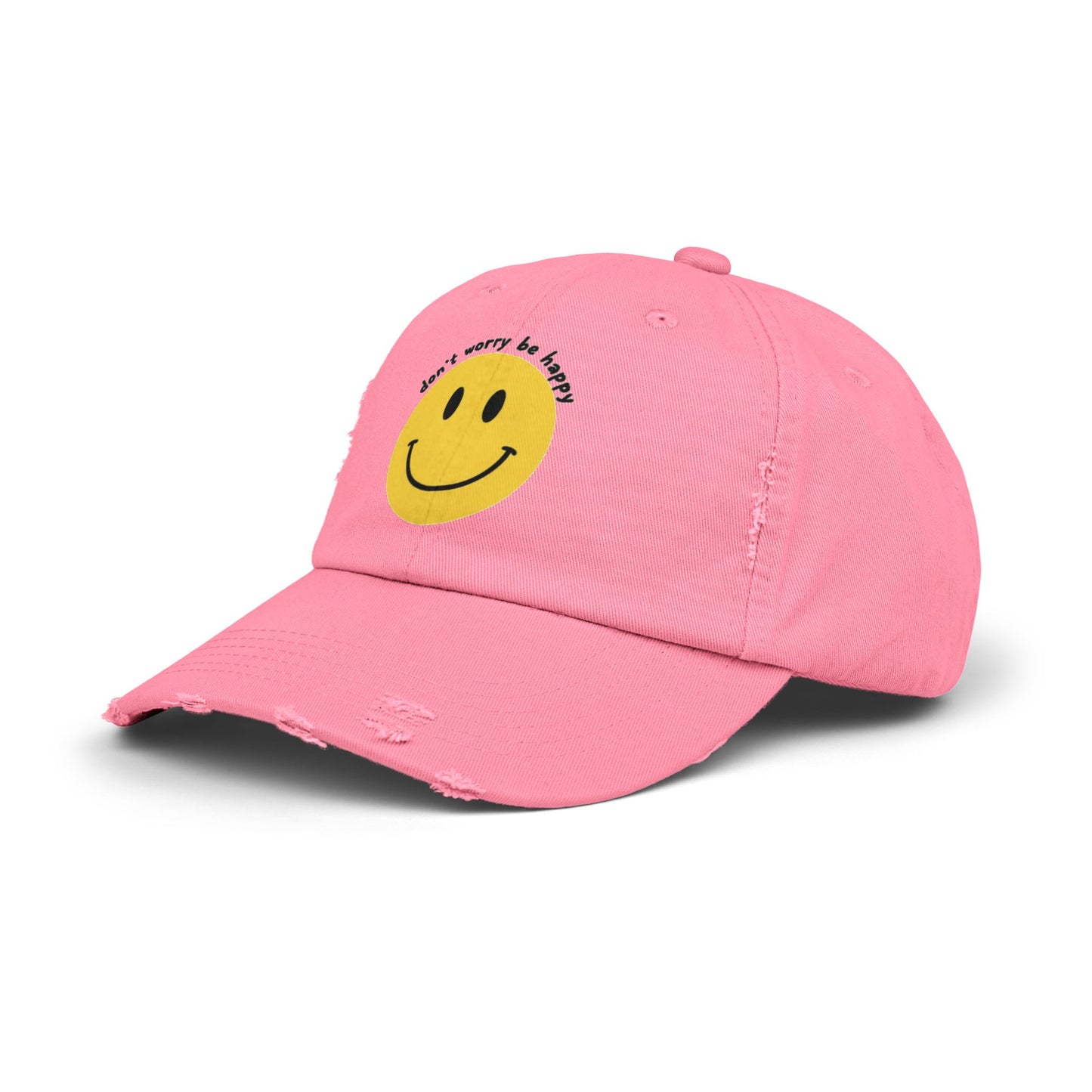 "Don't Worry Be Happy" Unisex Distressed Cap - Smiley Hat for Casual Outings and Gift Giving