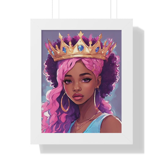 Cartoon, Girl With Her Crown, Framed Vertical Poster, Pick Color Below