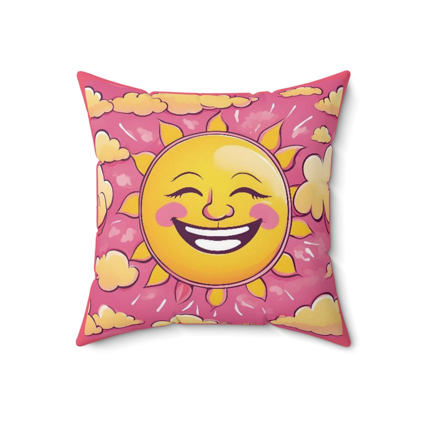 Smiling Sun, Colorful With Clouds, Spun Polyester Square Pillow