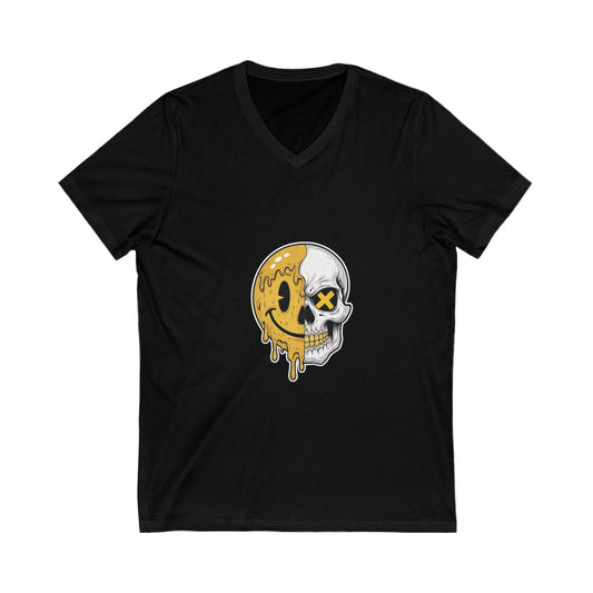 Skull & Smiley Face Unisex V-Neck Tee - Edgy Graphic T-Shirt