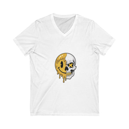 Skull & Smiley Face Unisex V-Neck Tee - Edgy Graphic T-Shirt