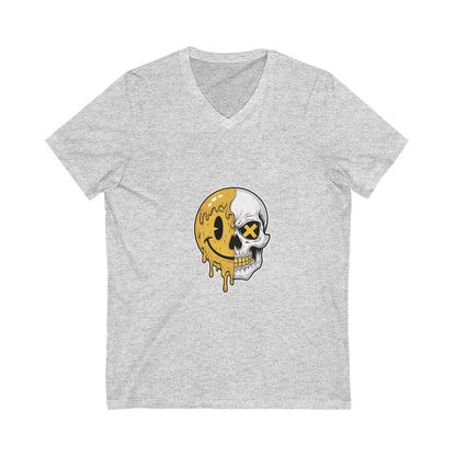 Skull & Smiley Face Unisex V-Neck Tee - Edgy Graphic T-Shirt