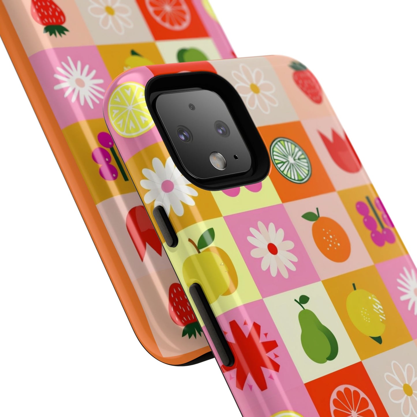 Flowers And Fruit Checkered Phone Cases For iPhone, Samsung Galaxy, and Google Pixel