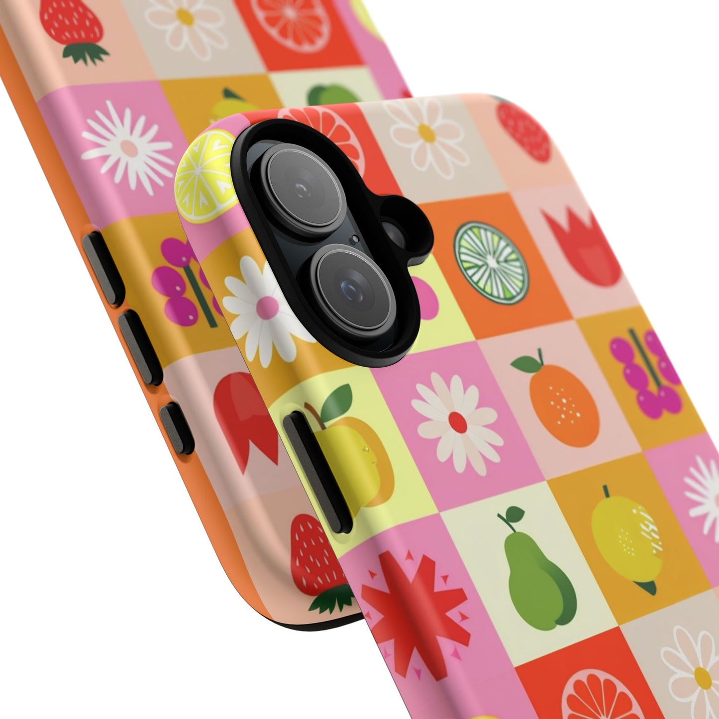 Flowers And Fruit Checkered Phone Cases For iPhone, Samsung Galaxy, and Google Pixel