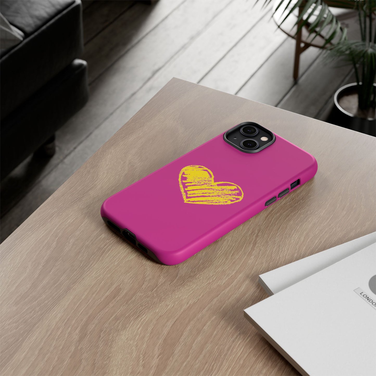 Yellow Heart, Pink Phone Case