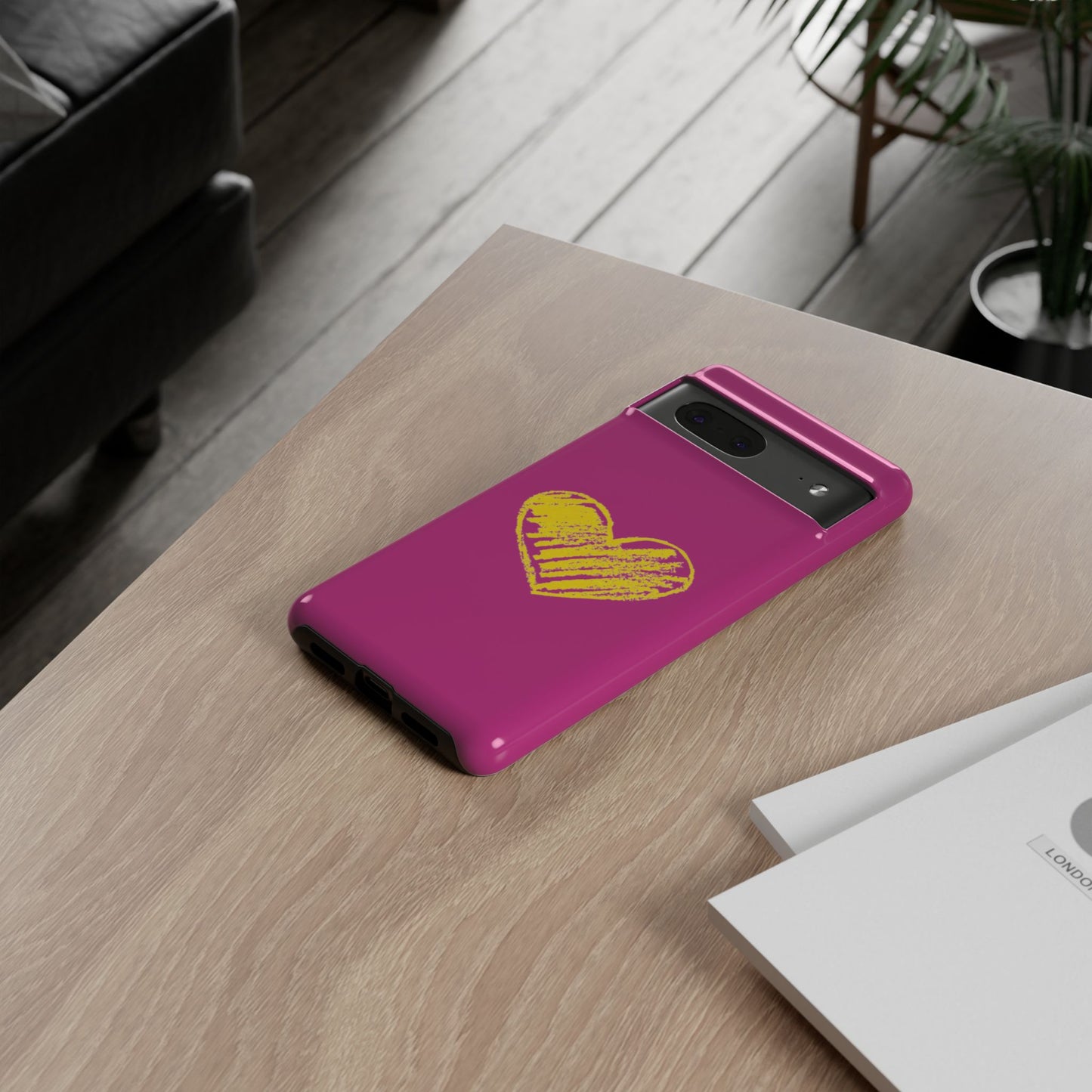 Yellow Heart, Pink Phone Case