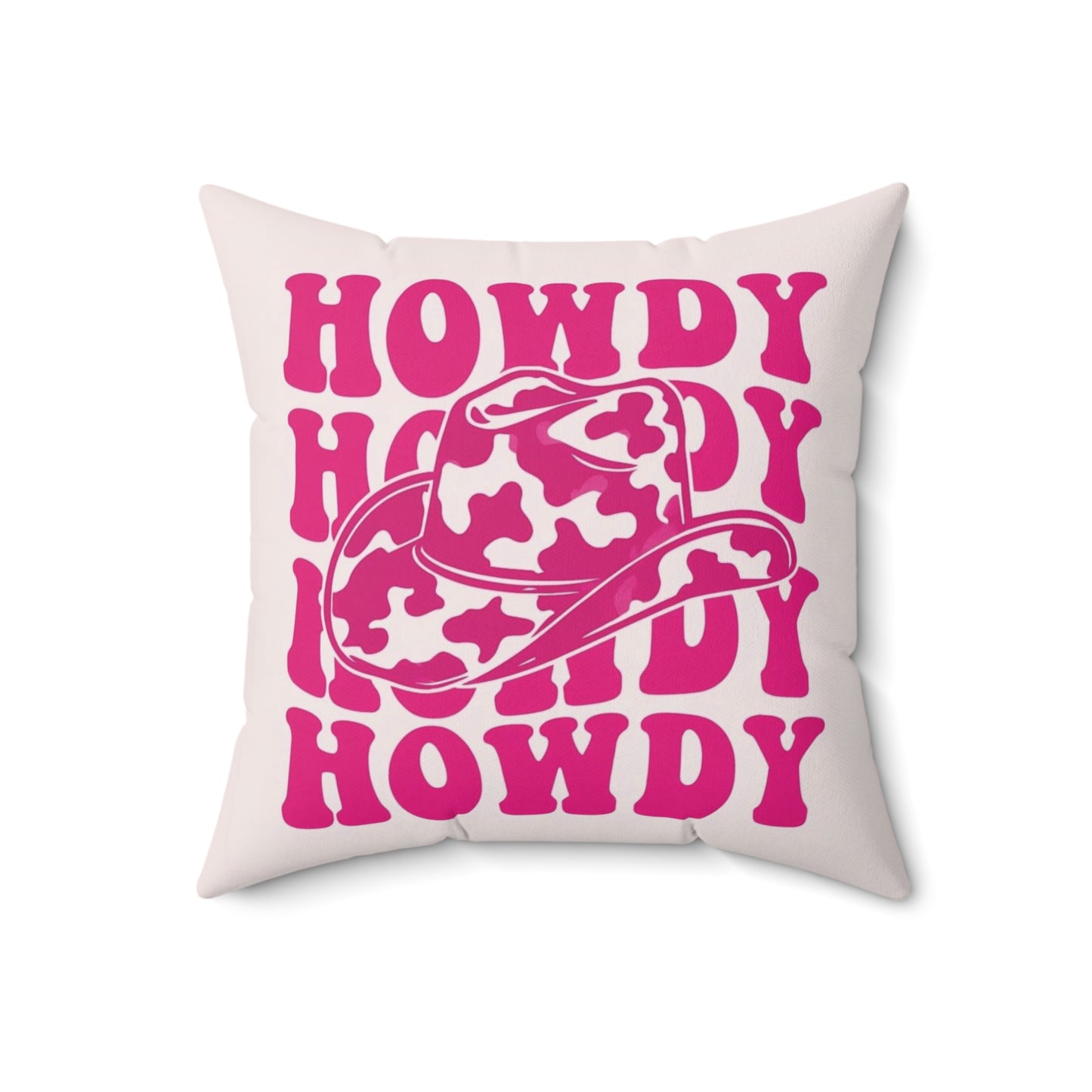 Howdy Pink Cowboy Hat Square Pillow - Fun Home Decor for Country Lovers