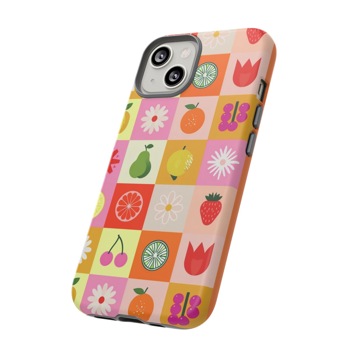 Flowers And Fruit Checkered Phone Cases For iPhone, Samsung Galaxy, and Google Pixel