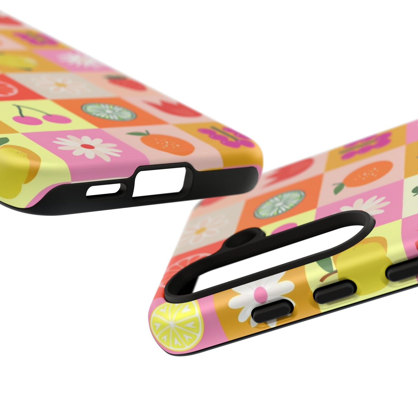 Flowers And Fruit Checkered Phone Cases For iPhone, Samsung Galaxy, and Google Pixel