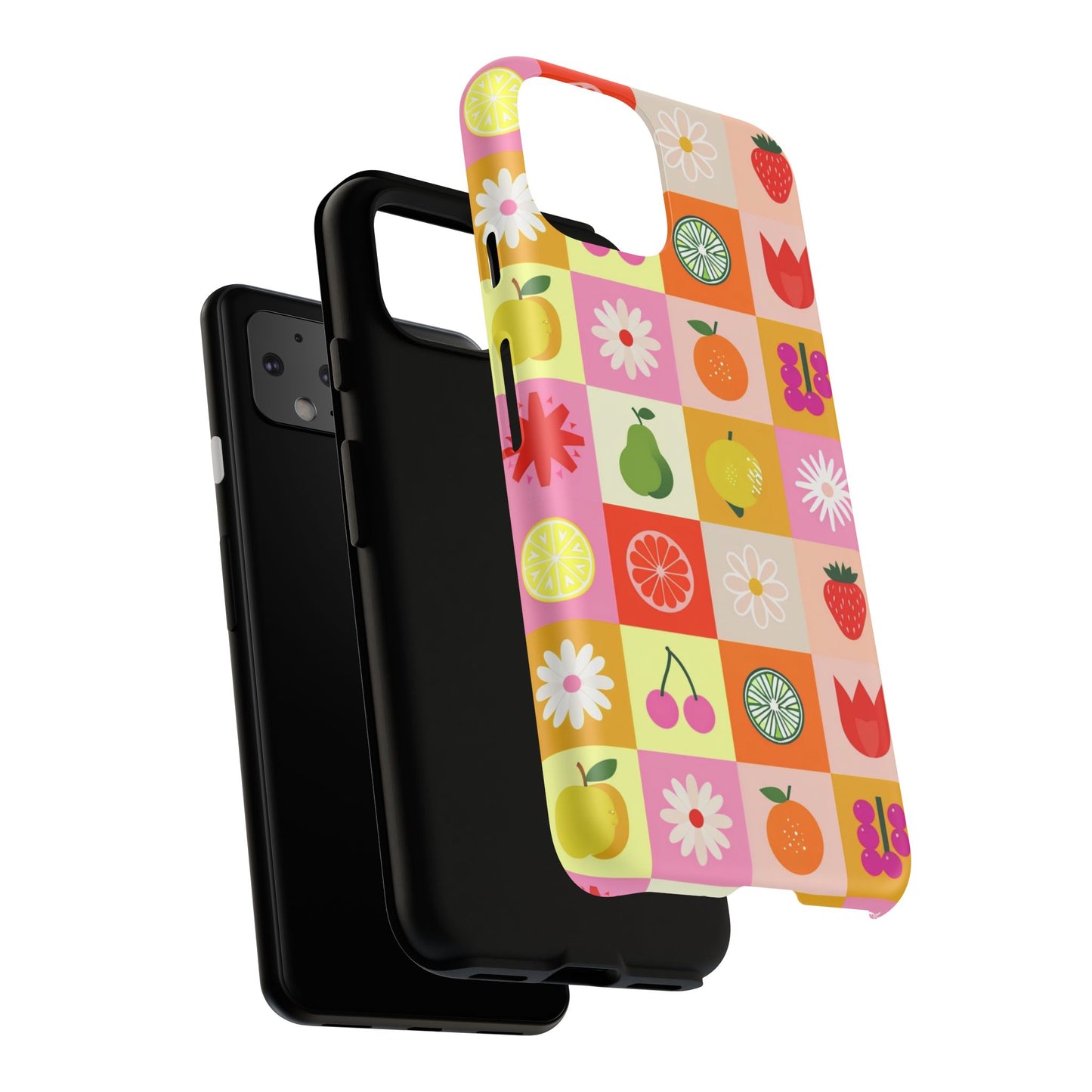 Flowers And Fruit Checkered Phone Cases For iPhone, Samsung Galaxy, and Google Pixel