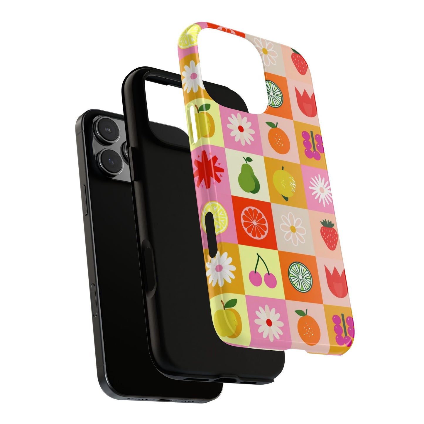 Flowers And Fruit Checkered Phone Cases For iPhone, Samsung Galaxy, and Google Pixel