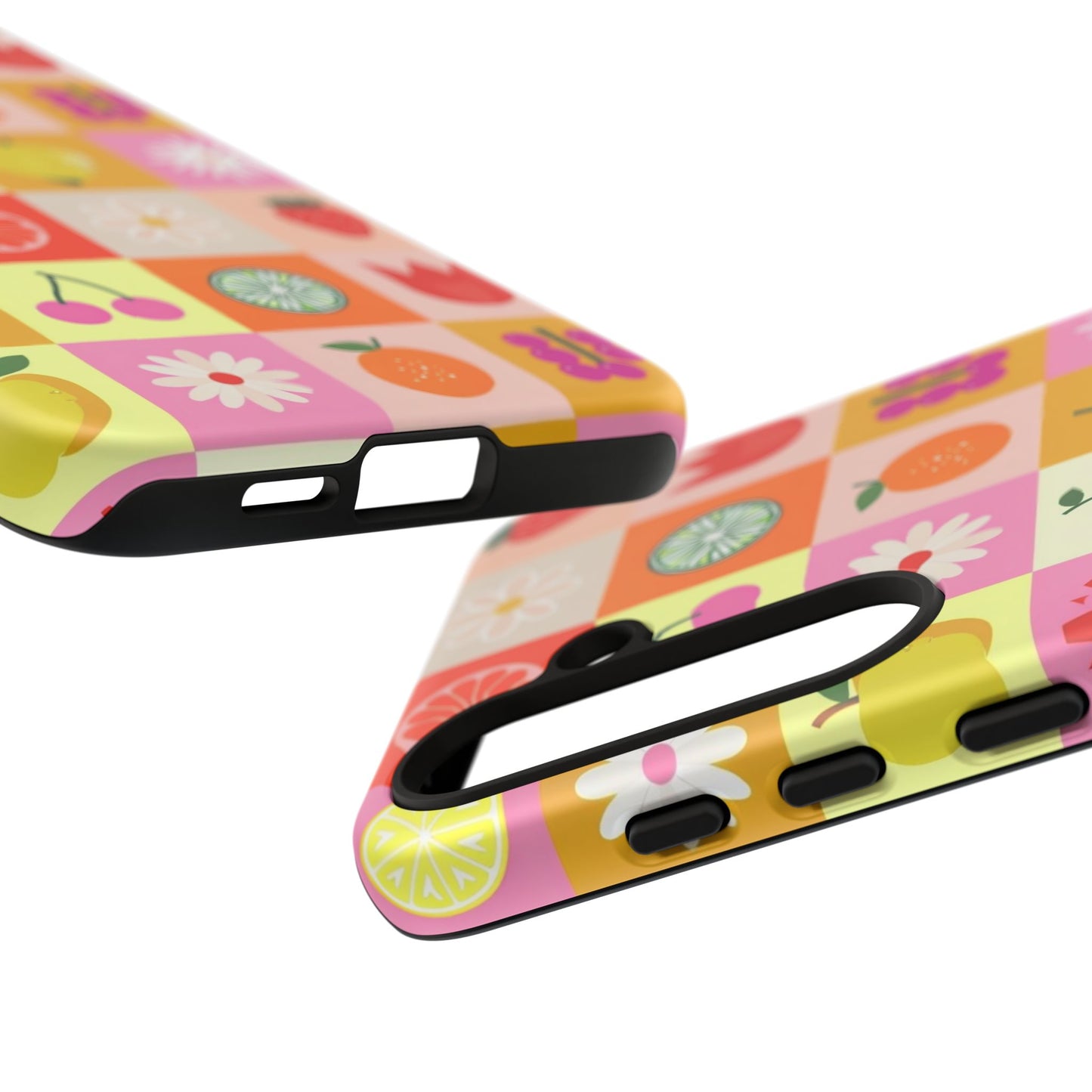 Flowers And Fruit Checkered Phone Cases For iPhone, Samsung Galaxy, and Google Pixel