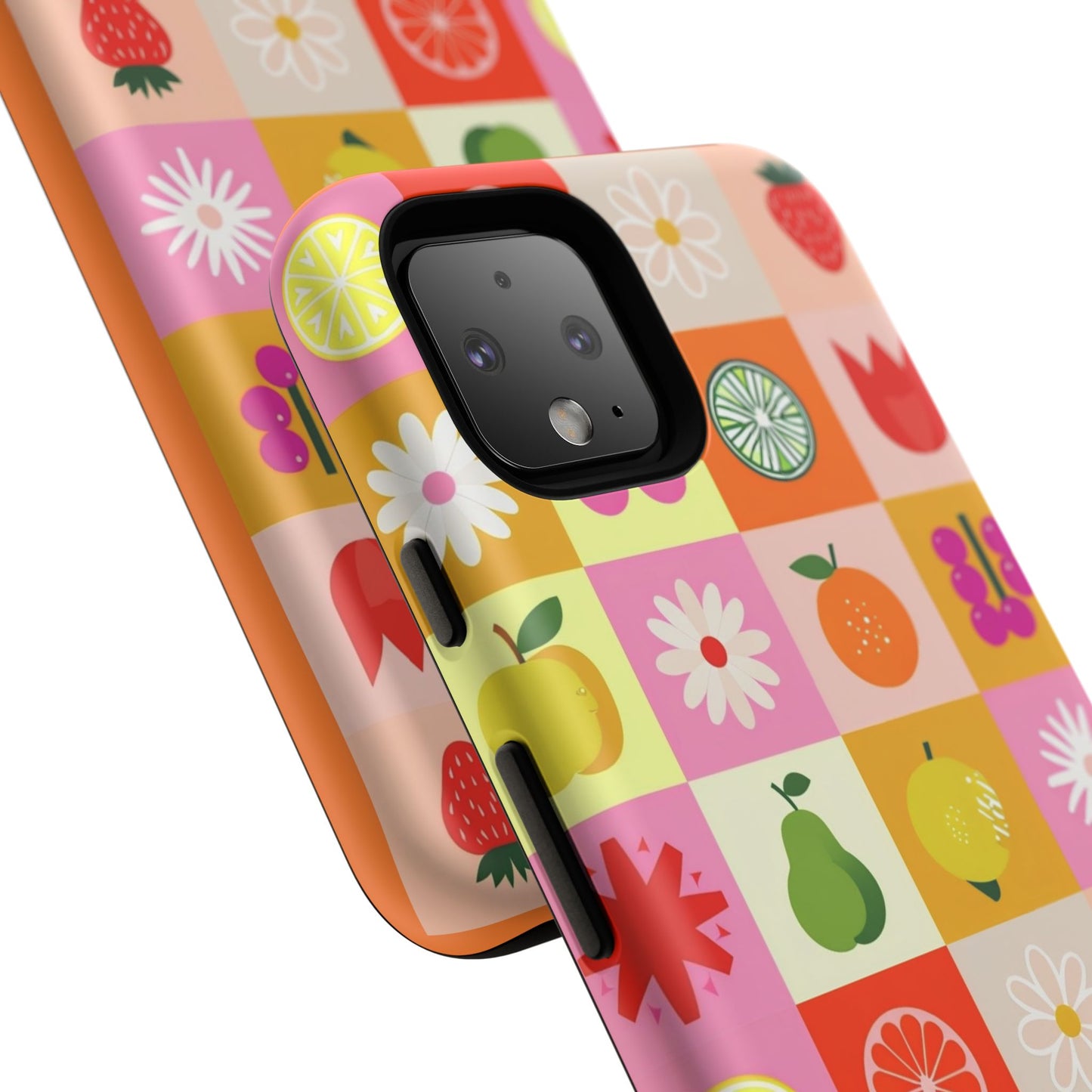 Flowers And Fruit Checkered Phone Cases For iPhone, Samsung Galaxy, and Google Pixel