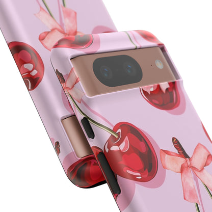 Cherry Ribbon Phone Cases for iPhone, Samsung Galaxy, and Google Pixel