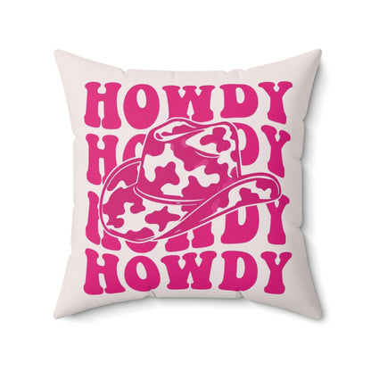 Howdy Pink Cowboy Hat Square Pillow - Fun Home Decor for Country Lovers