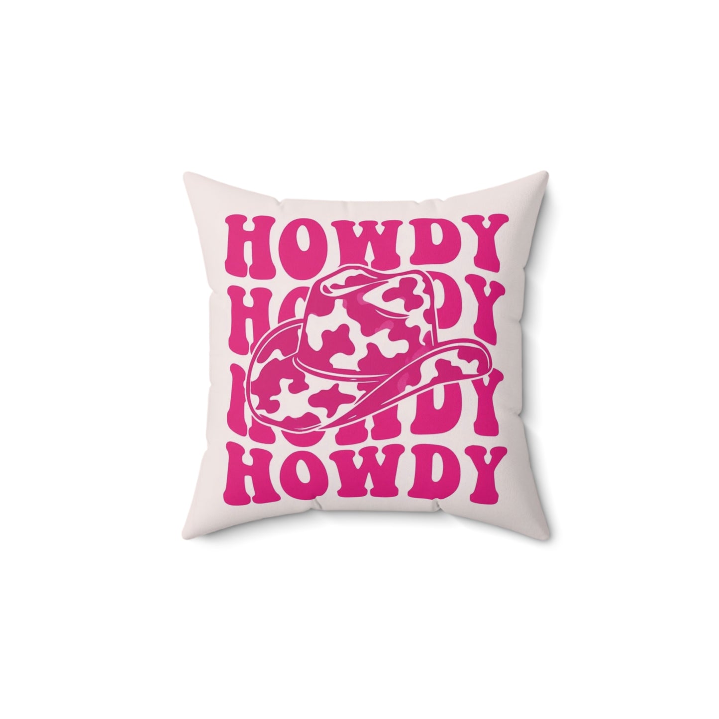 Howdy Pink Cowboy Hat Square Pillow - Fun Home Decor for Country Lovers