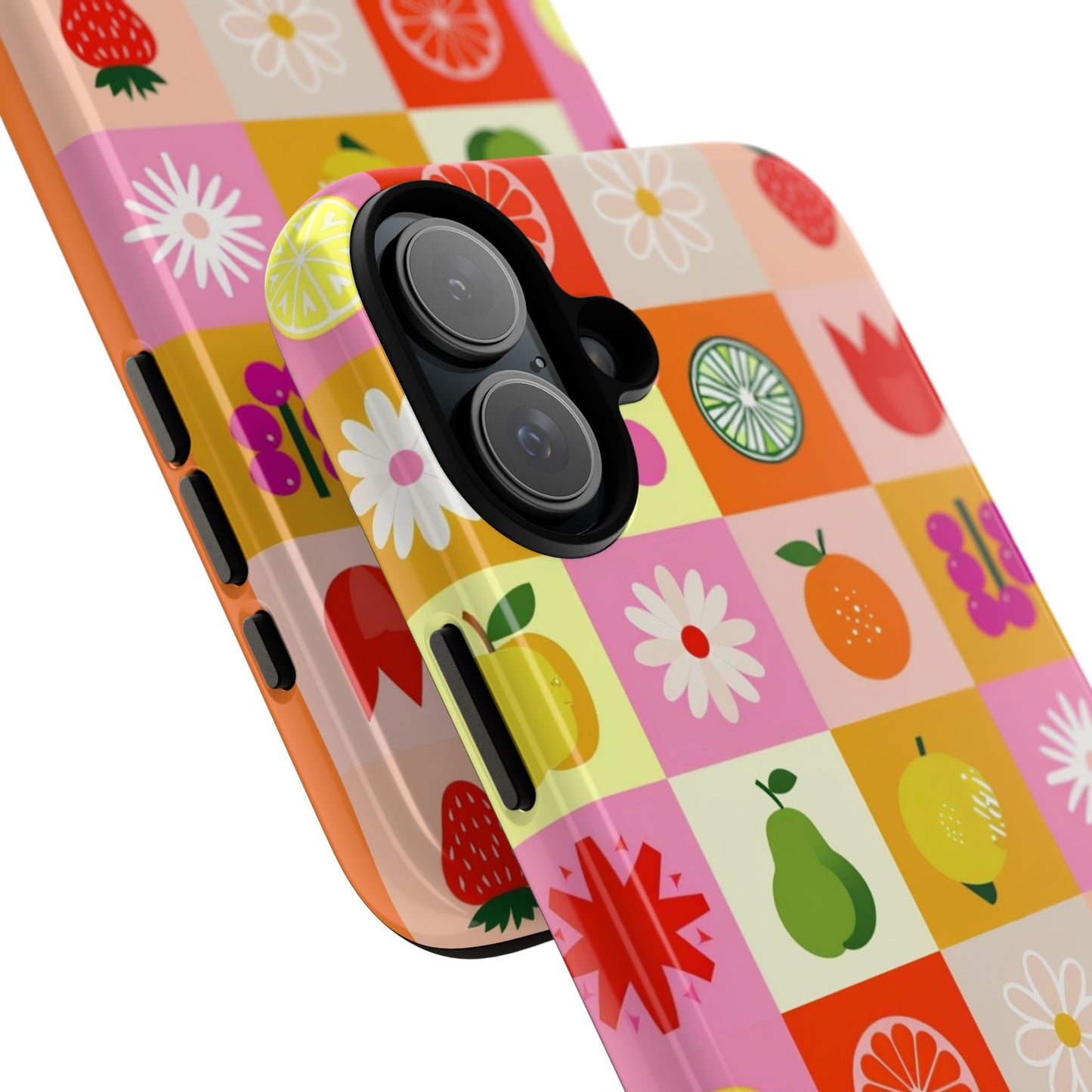 Flowers And Fruit Checkered Phone Cases For iPhone, Samsung Galaxy, and Google Pixel