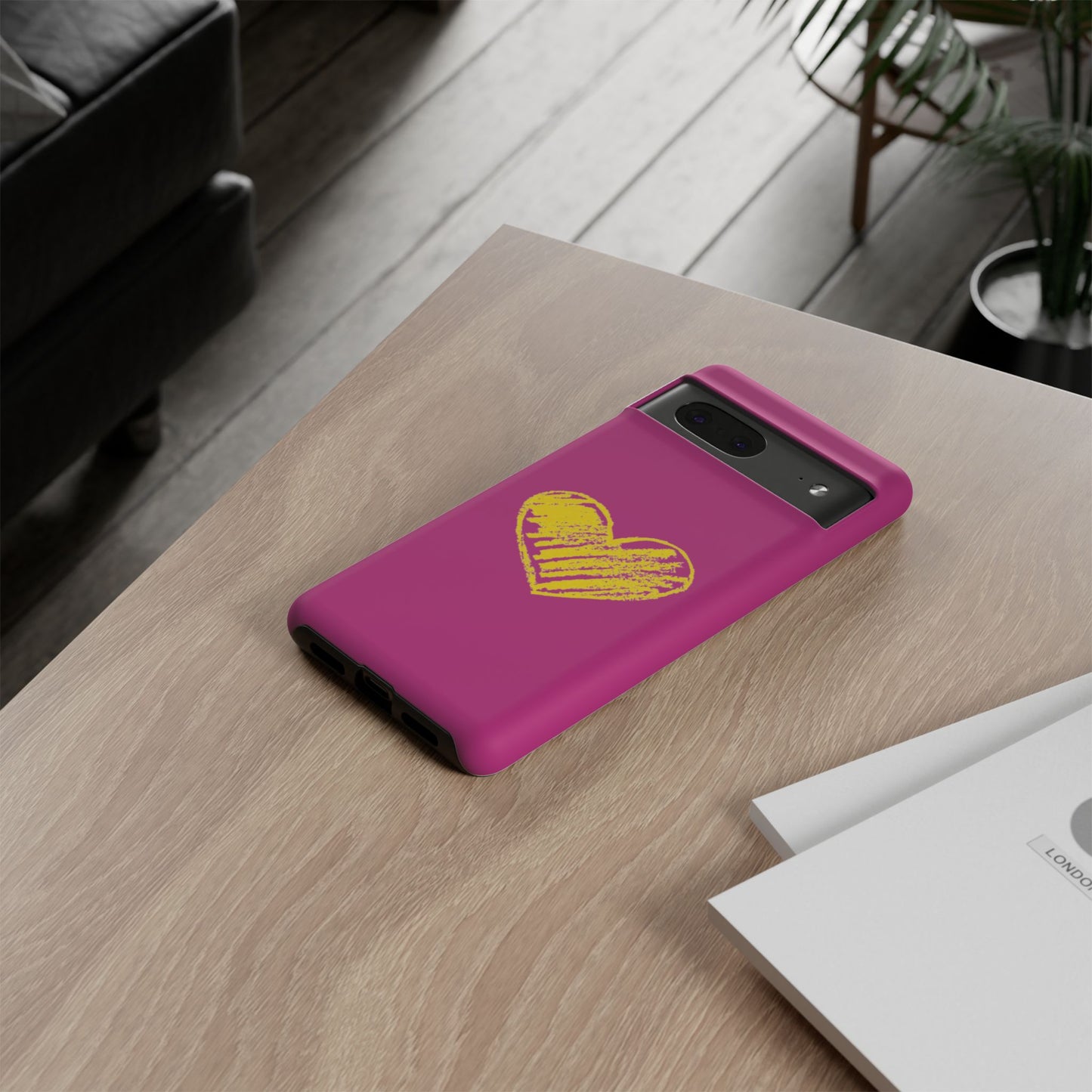 Yellow Heart, Pink Phone Case