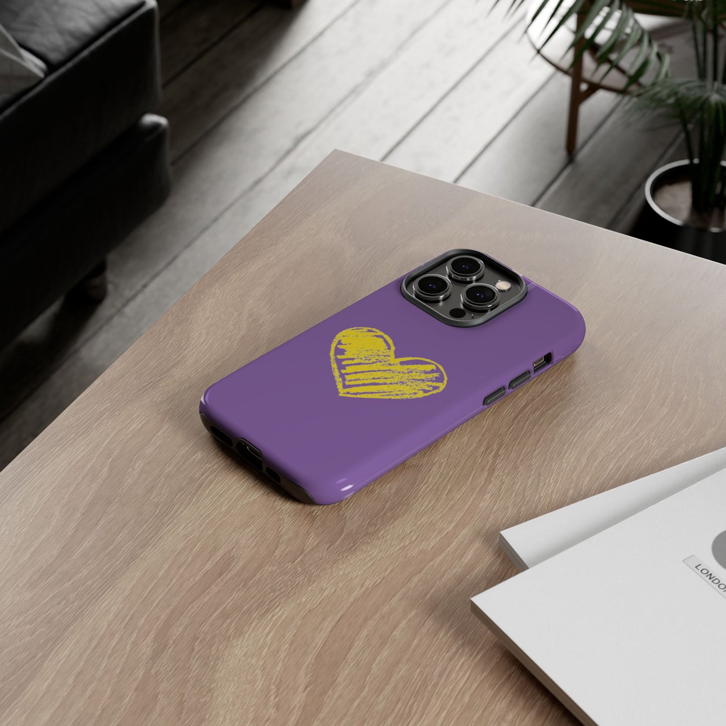 Yellow Heart, Purple Phone Case