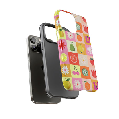 Flowers And Fruit Checkered Phone Cases For iPhone, Samsung Galaxy, and Google Pixel